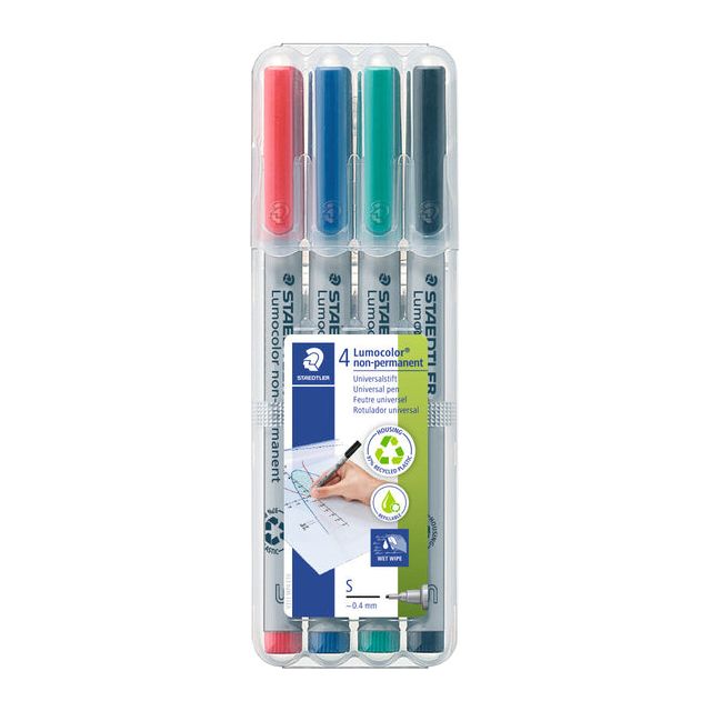 Staedtler - Lumocolor 311, OHP-marker, non permanent, 0,4 mm, box van 4 stuks in geassorteerde kleuren