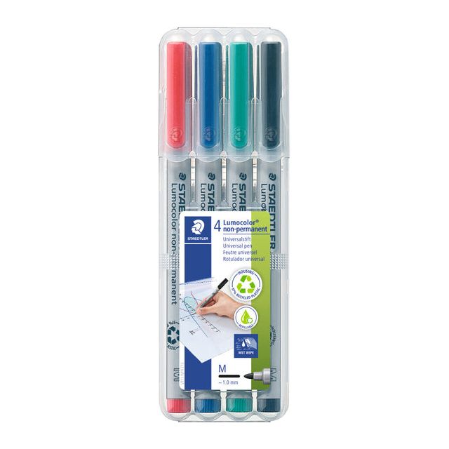 Staedtler - Lumocolor 315, marqueur OHP, non permanent, 1,0 mm, boîte de 4 pièces en couleurs assorties