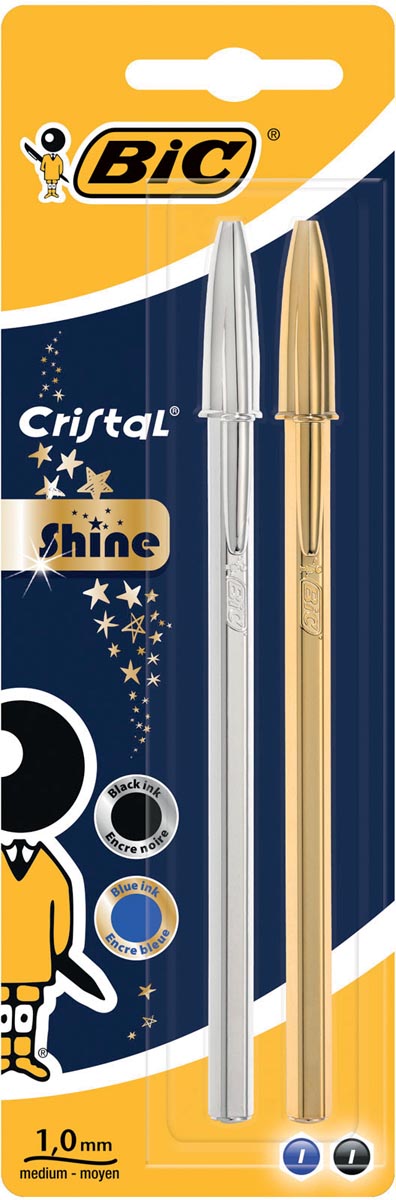Bic - stylo à bille Cristal Shine, blister de 2 pièces (or et argent)
