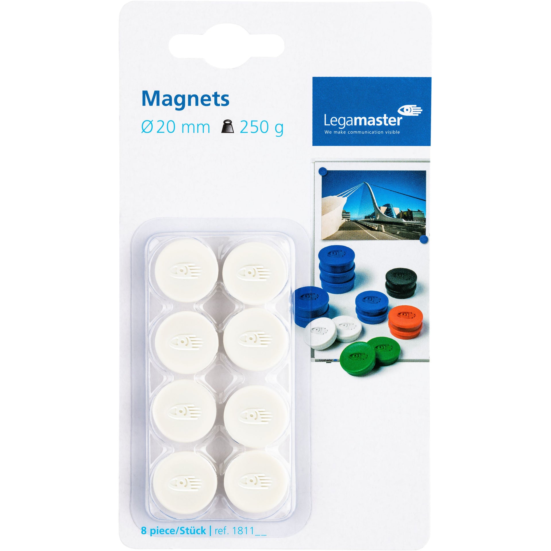 Legamaster - Aimant 20mm 250gr blanc 8 pièces