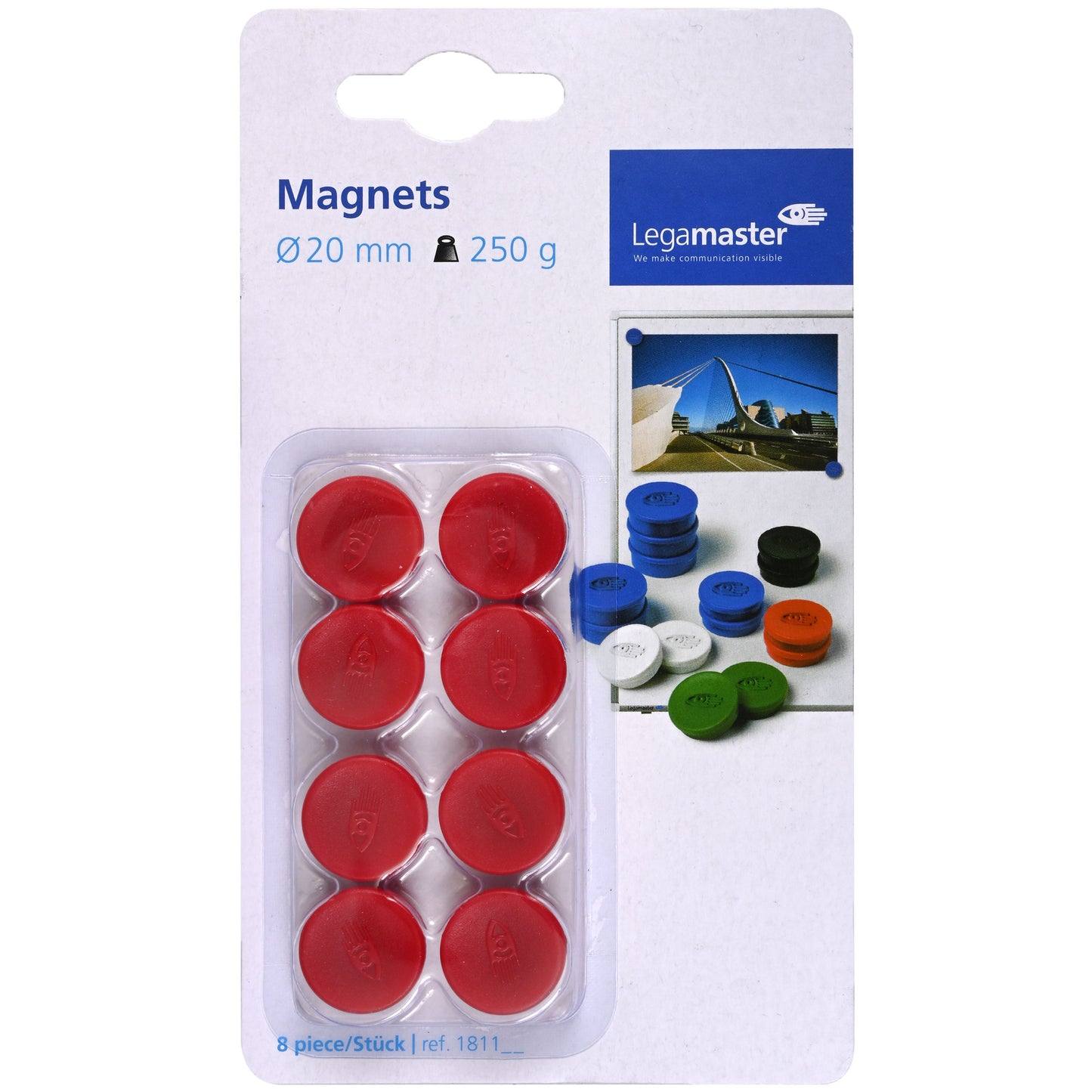 Legamaster -  Magneet  20mm 250gr rood 8 stuks