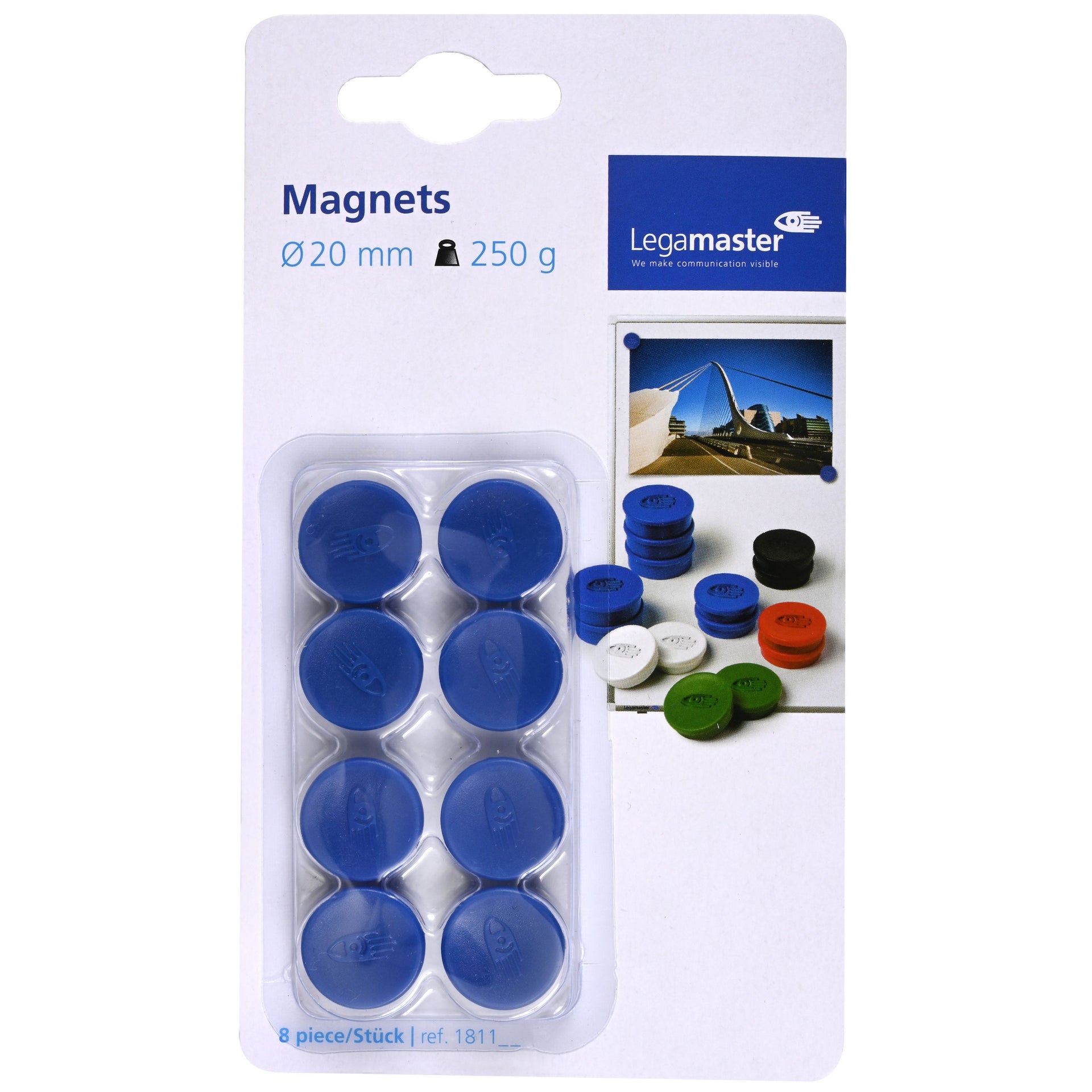 Legamaster - Aimant 20mm 250gr bleu 8 pièces