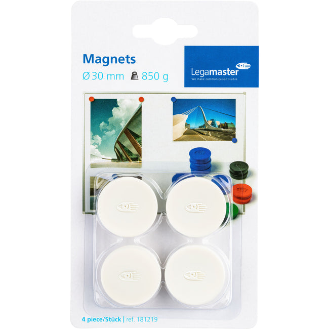 Legamaster -  Magneet  30mm 850gr wit 4 stuks