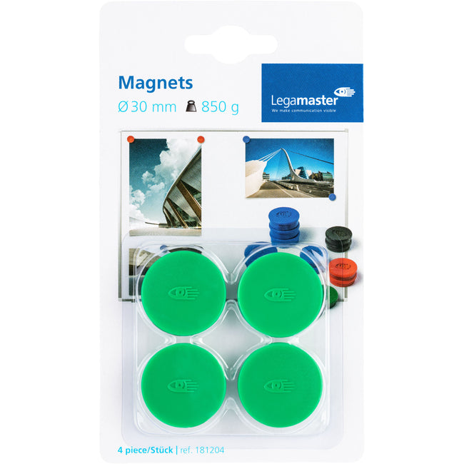 Legamaster -  Magneet  30mm 850gr groen 4 stuks