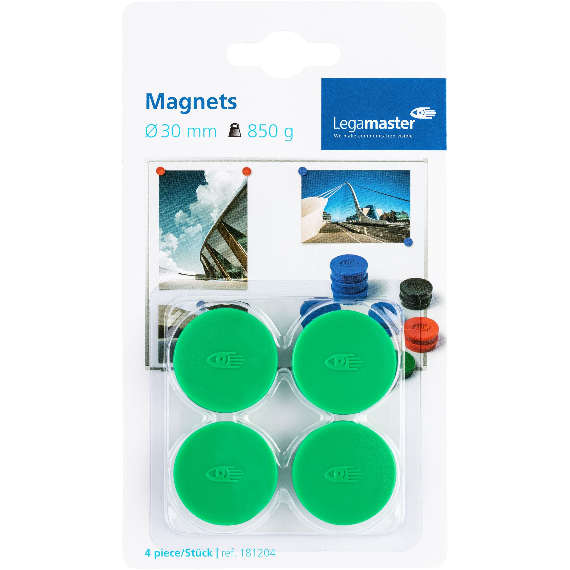 Legamaster - Aimant 30mm 850gr vert 4 pièces