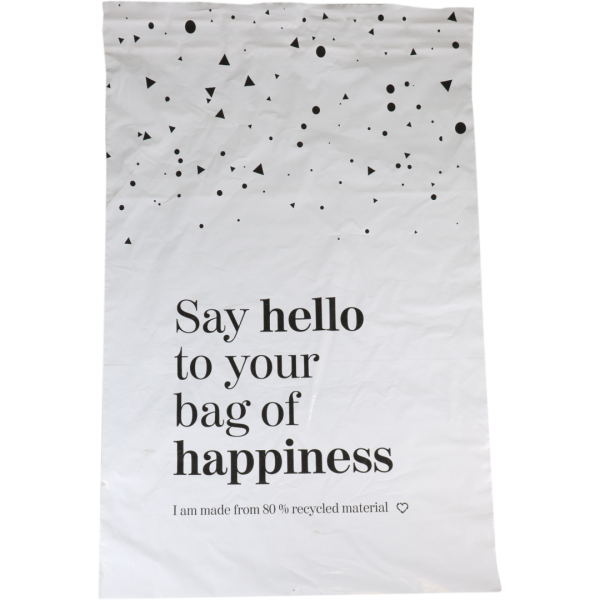 Verzendzak Gerecycled LDPE 36x54cm 65my Bag of Happiness, wit/zwart.. | 5 stuks