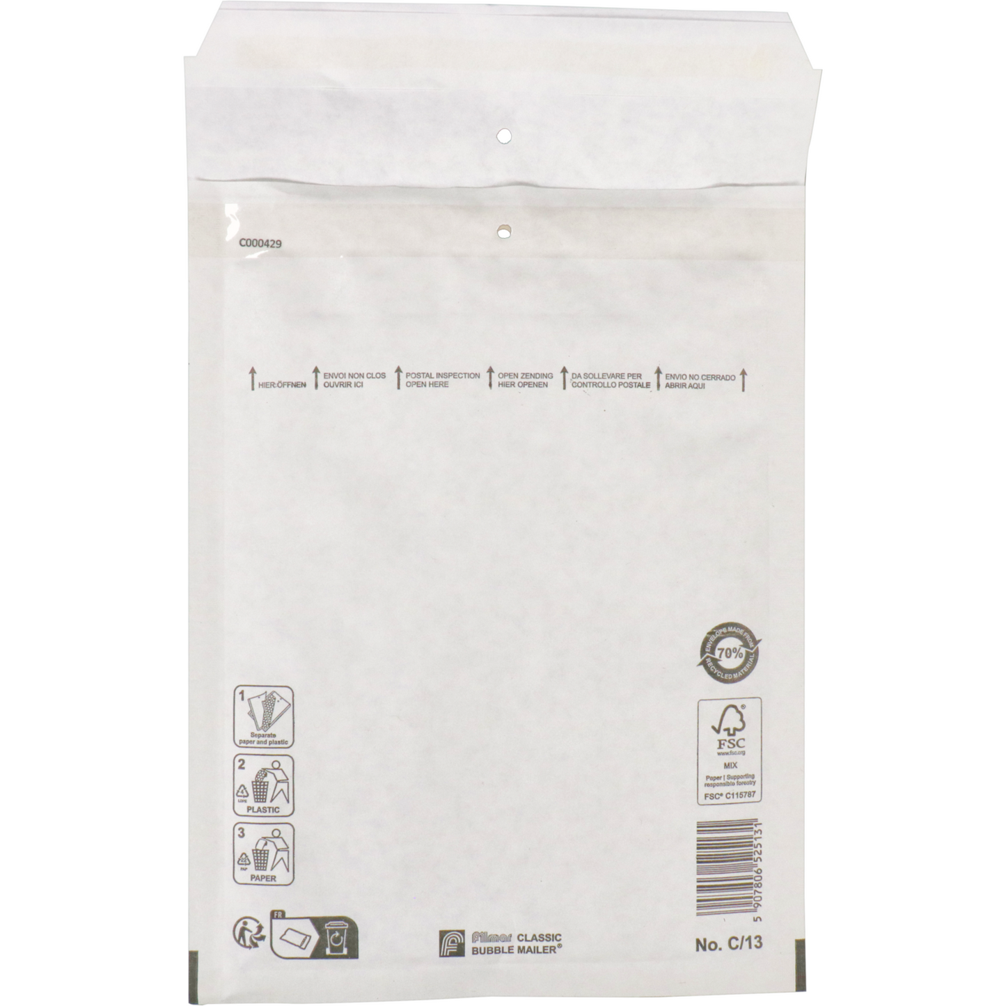 Klika -  Envelop | luchtkussenenvelop | 220x150mm | C | papier + PE | wit | 100 stuks