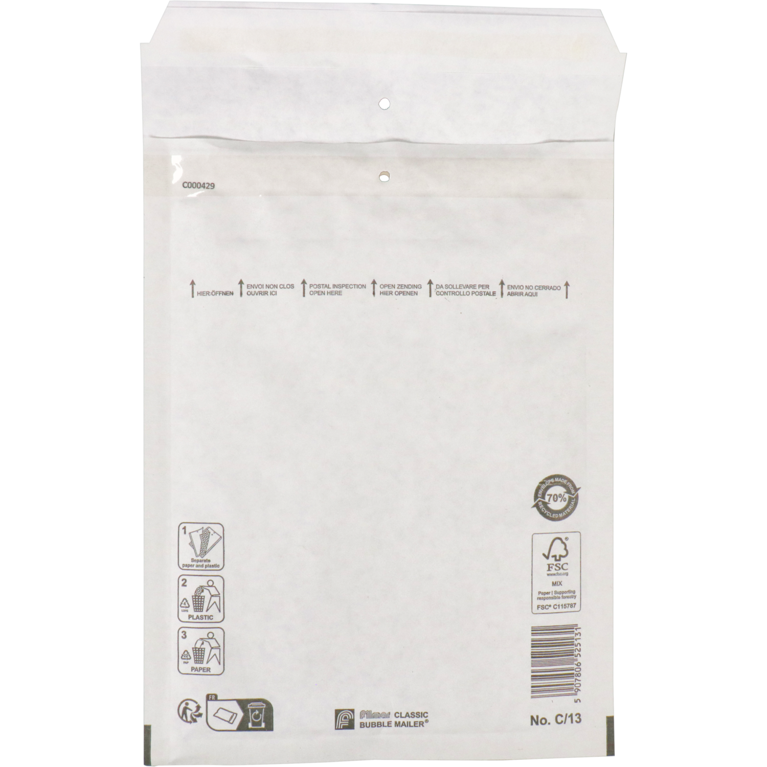 Klika -  Envelop | luchtkussenenvelop | 220x150mm | C | papier + PE | wit | 100 stuks
