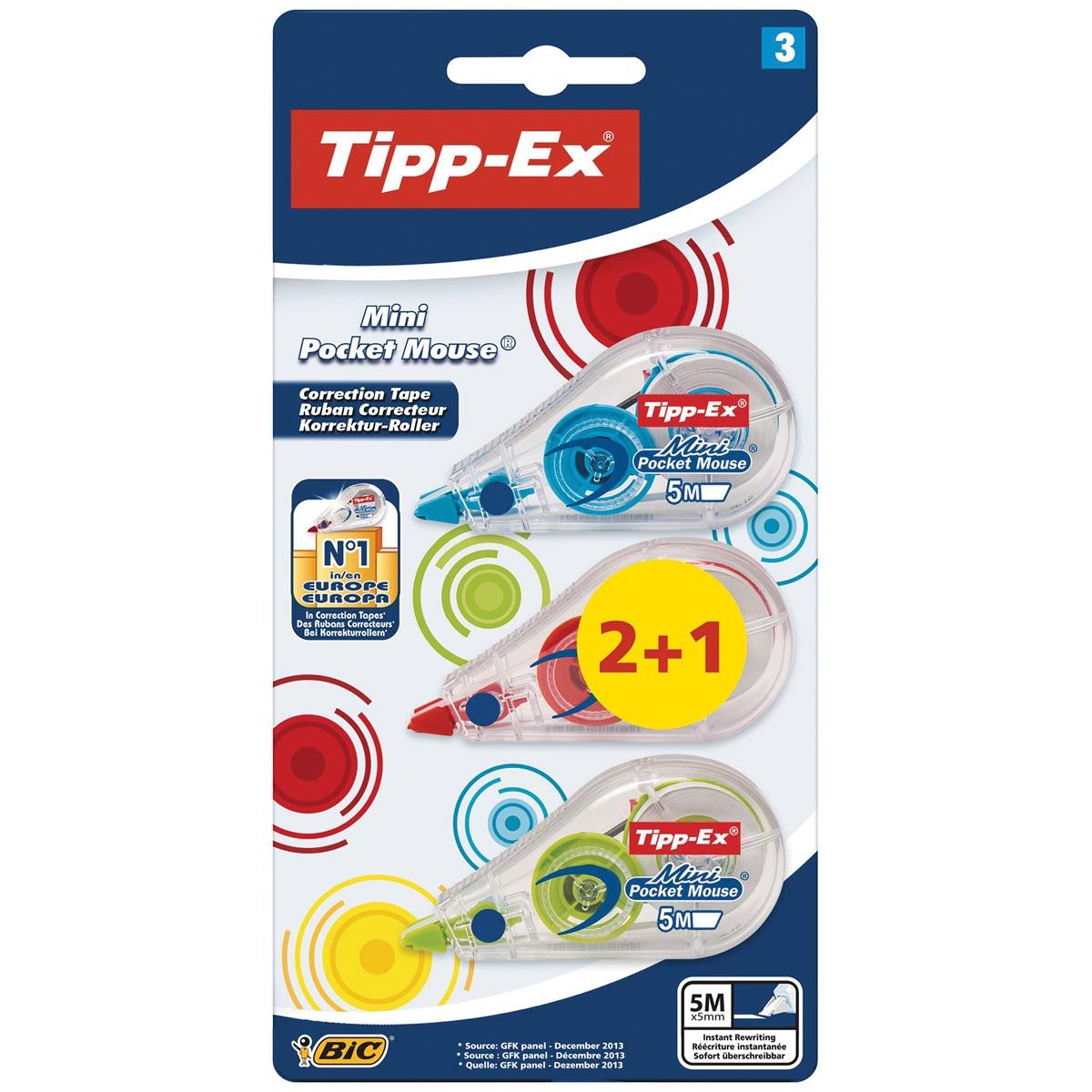 Tipp-Ex - Korrekturroller Mini Pocket Mouse Fashion, Blister 2 + 1 gratis