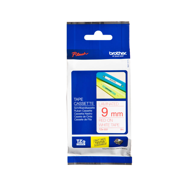 Brother - Labele P-touch TZe-222 standard 9mm rouge sur blanc