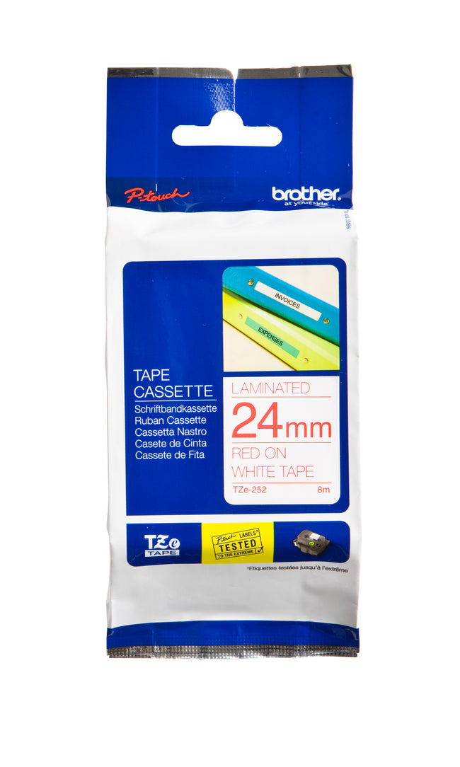 Brother - Labele P-touch TZe-252 standard 24mm rouge sur blanc