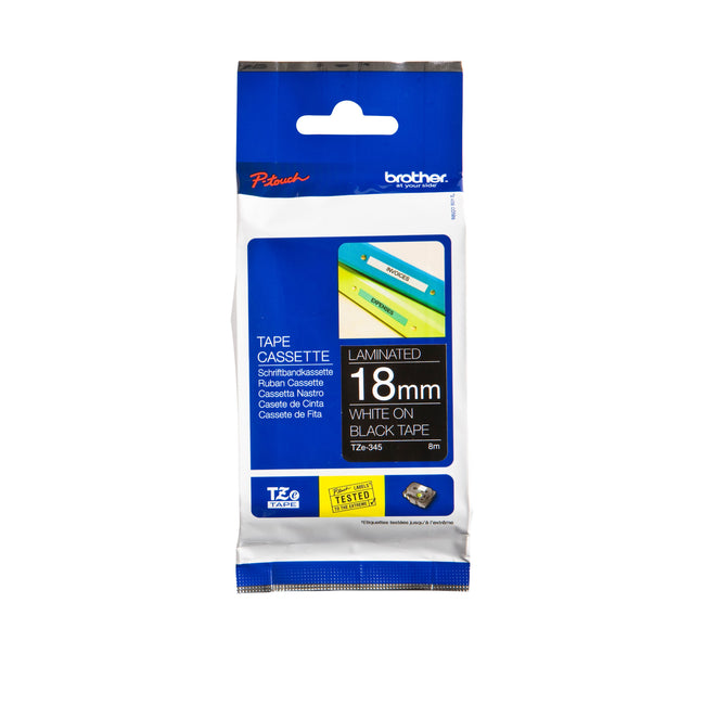 Brother -  Labele P-touch TZe-345 standaard 18mm wit op zwart