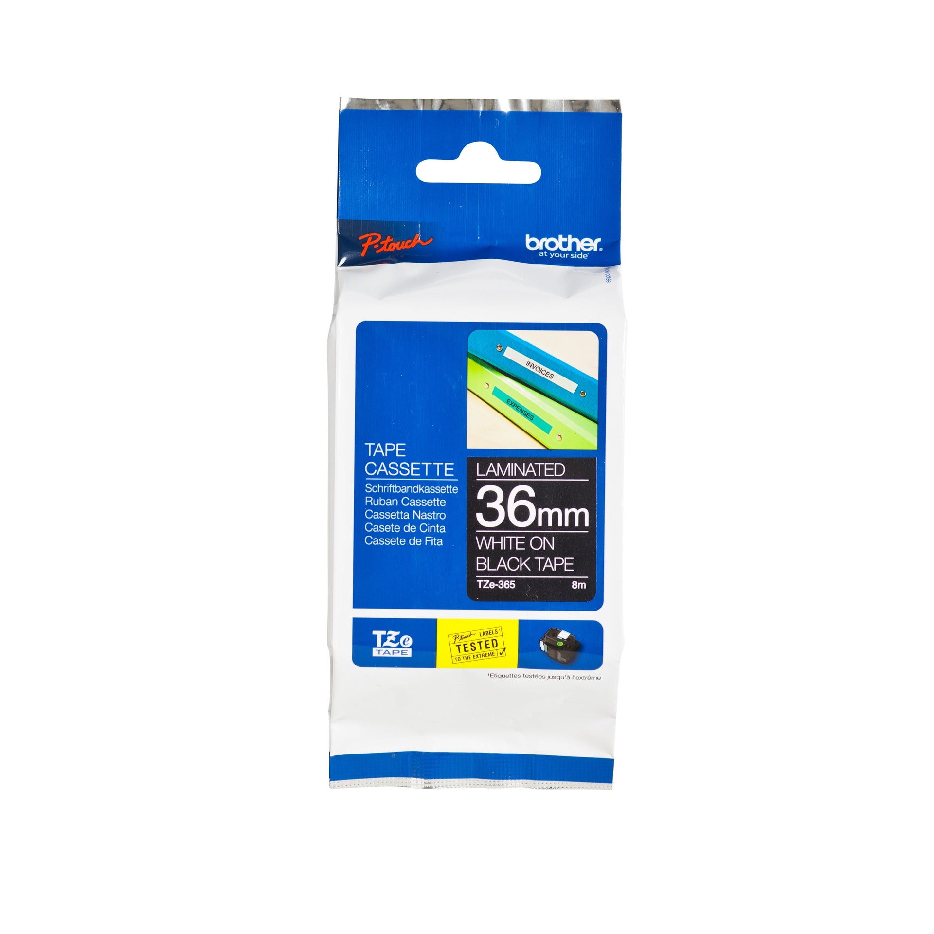 Brother - Labele P-touch TZe-365 standard 36mm blanc sur noir