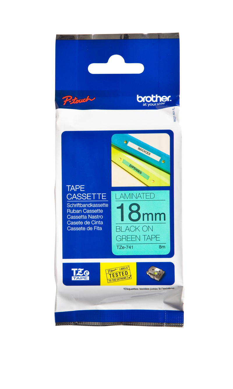 Brother - Labele P-touch TZe-741 standard 18mm noir sur vert