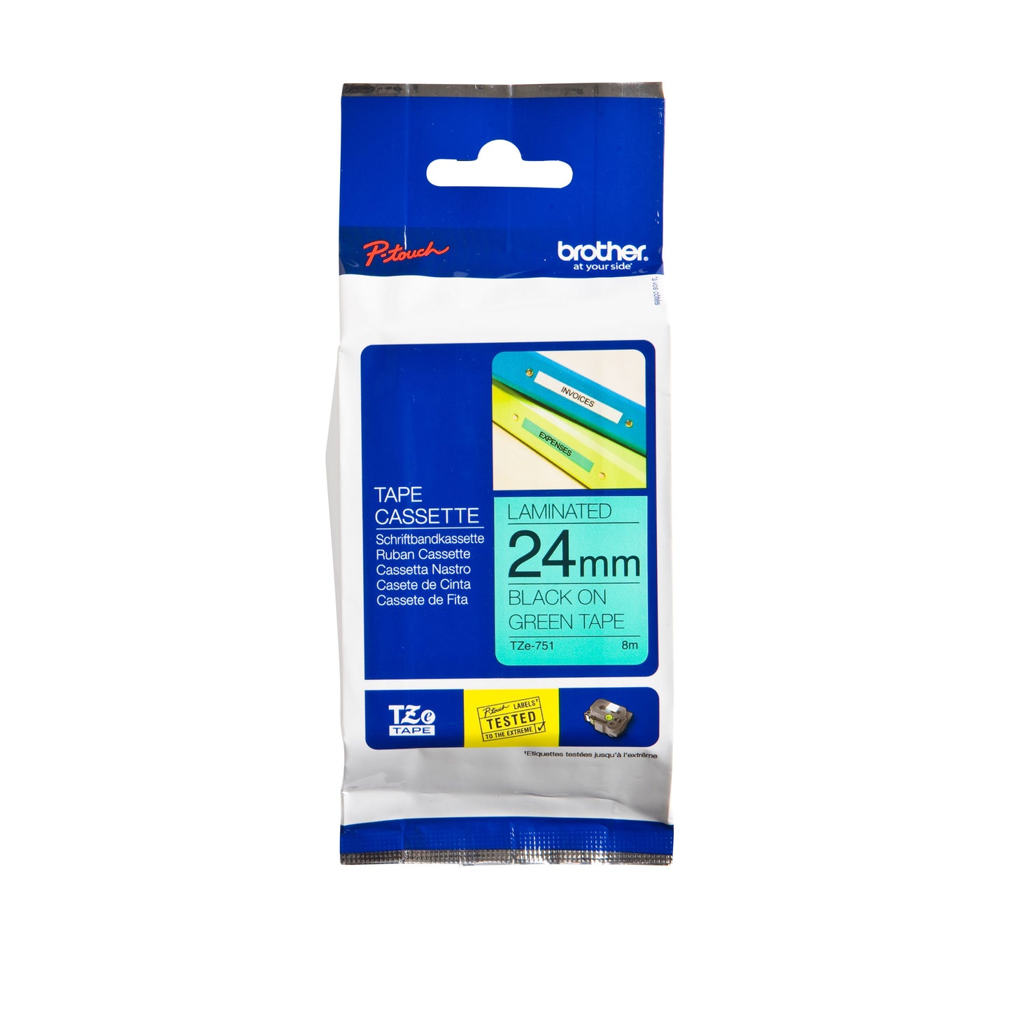 Brother - Labele P-touch TZe-751 Standard 24 mm Schwarz auf Grün