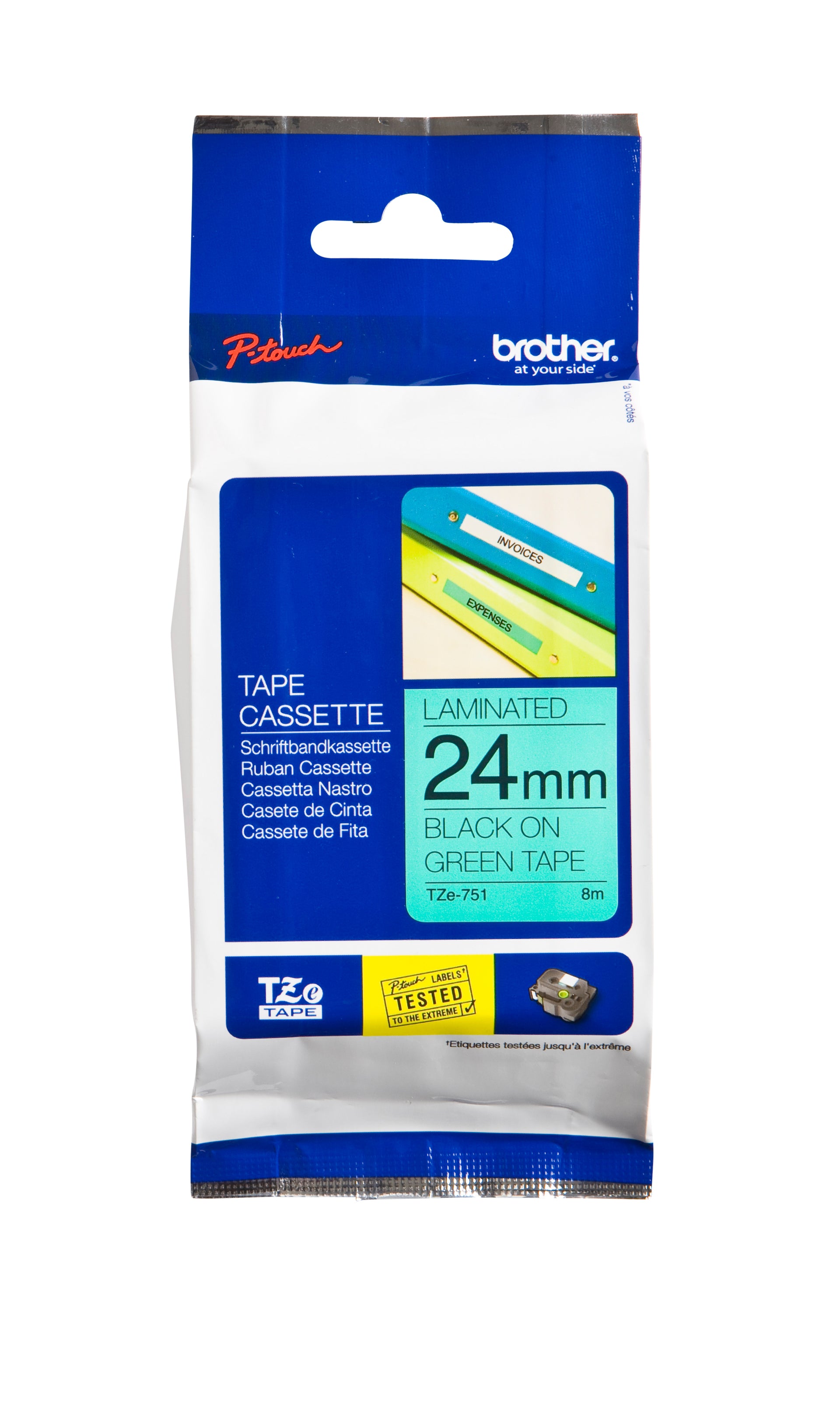 Brother - Labele P-touch TZe-751 standard 24mm noir sur vert