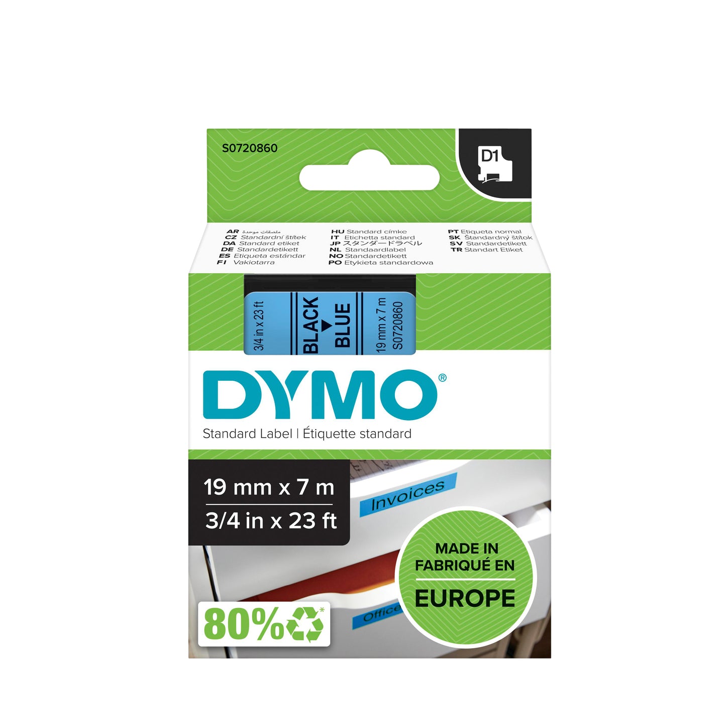 Dymo - Labele LabelManager D1 polyester 19mm noir sur bleu