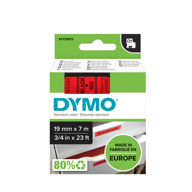 Dymo - Labele LabelManager D1 polyester 19mm noir sur rouge