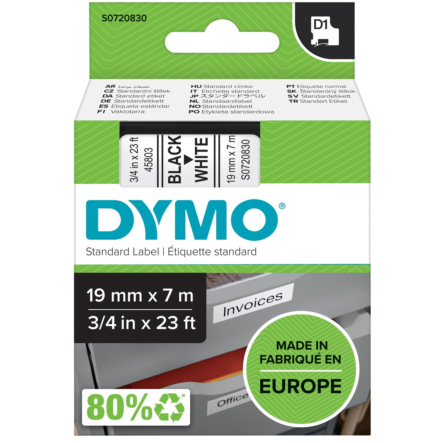 Dymo - Labele LabelManager D1 Polyester 19mmx7m schwarz auf weiß