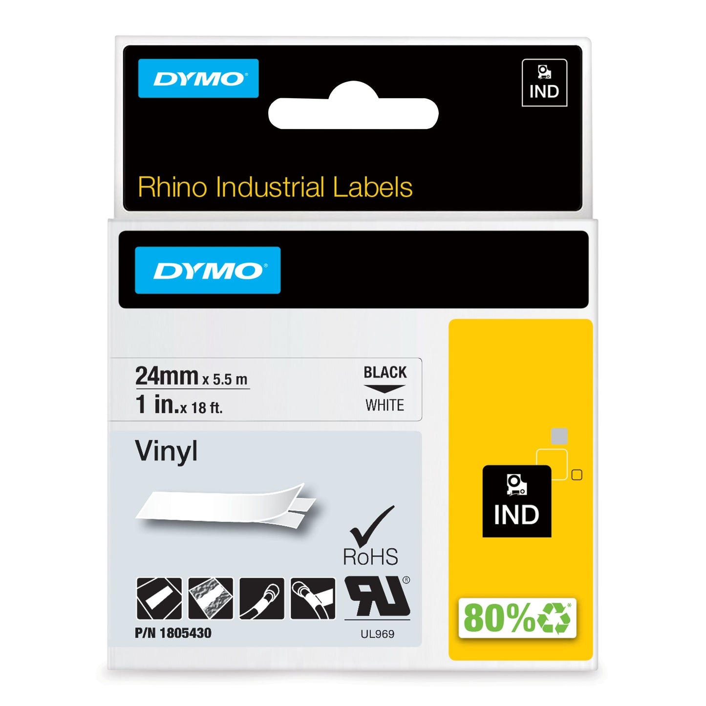 Dymo - Vinyle industriel Labele rhino 24mm blanc