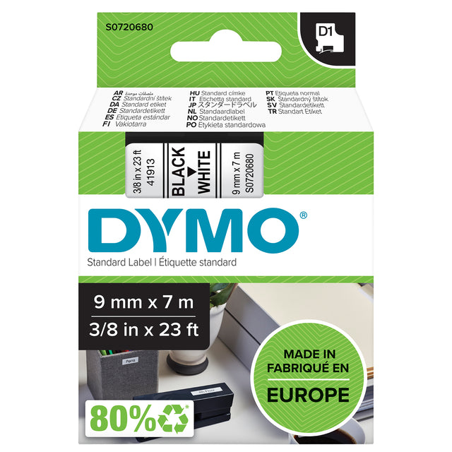 Dymo - Labele LabelManager D1 polyester 9mm noir sur blanc