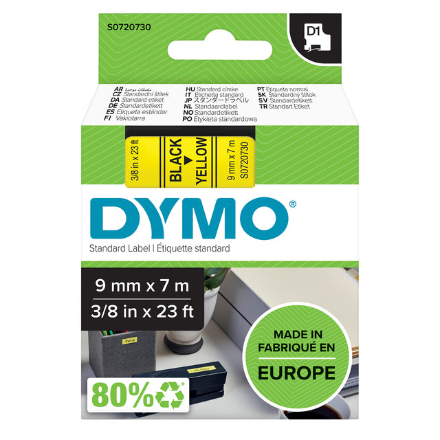 Dymo - Labele LabelManager D1 polyester 9mm noir sur jaune