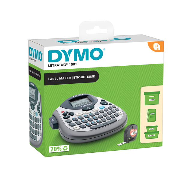 Dymo - Imprimante d'étiquettes LetraTag 100T portable qwerty 12mm argent