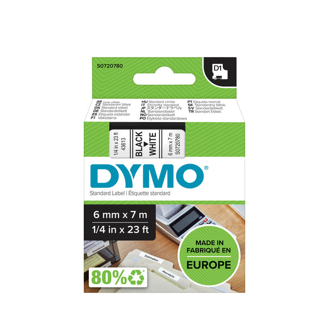 Dymo - Labele LabelManager D1 polyester 6mm noir sur blanc