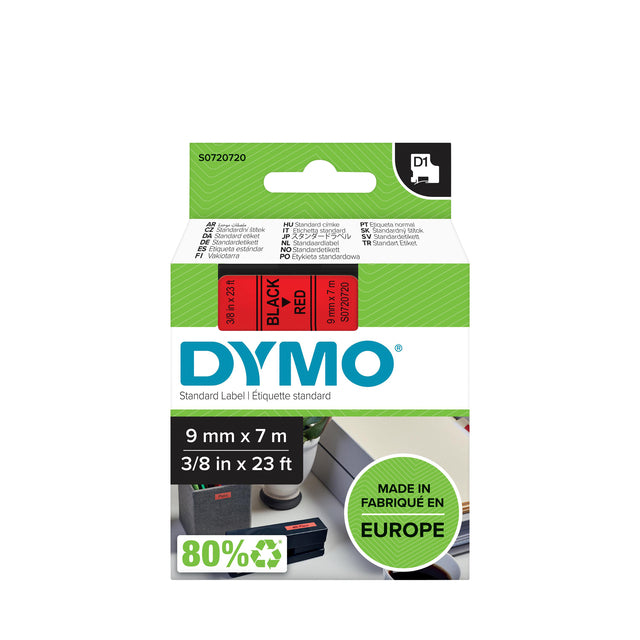 Dymo - Labele LabelManager D1 polyester 9mm noir sur rouge | 5 pièces