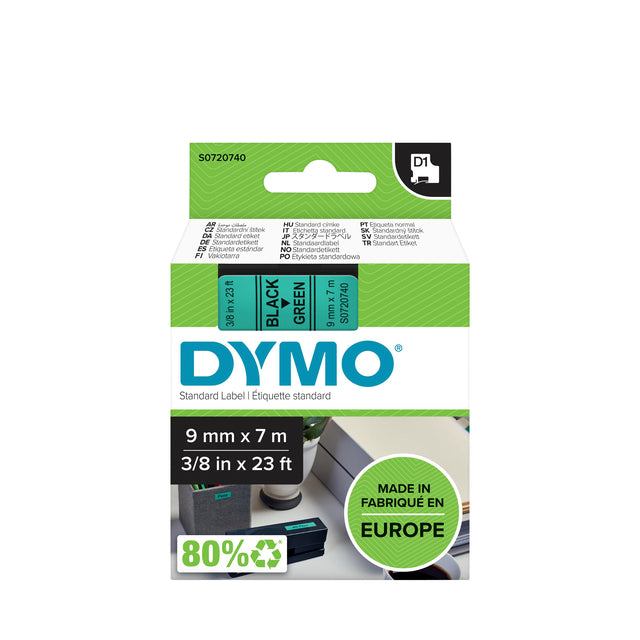 Dymo -  Labele LabelManager D1 polyester 9mm zwart op groen | 5 stuks