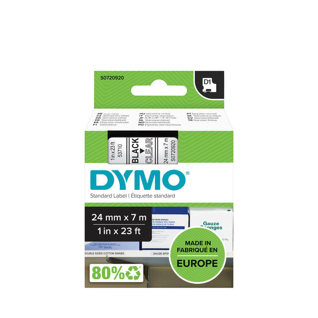 Dymo -  Labele LabelManager D1 polyester 24mm zwart op transparant