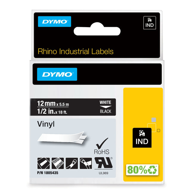 Dymo -  Labele  rhino industrieel vinyl 12mm zwart