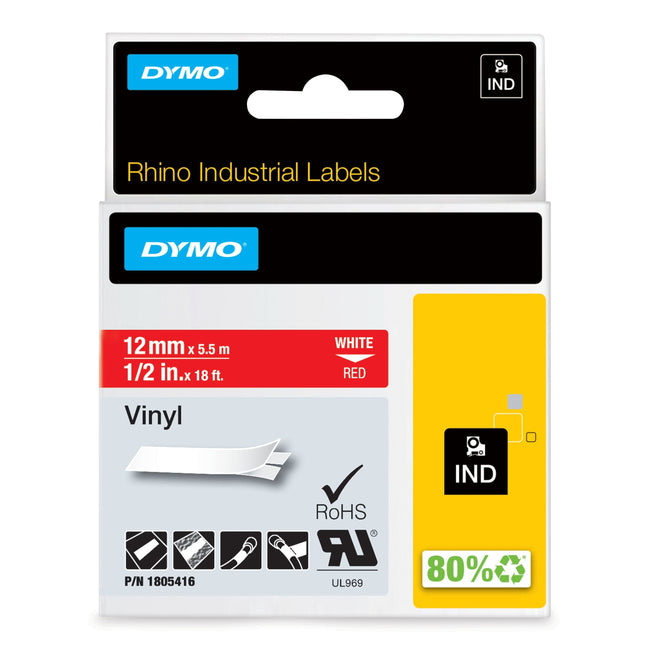 Dymo -  Labele  rhino industrieel vinyl 12mm rood