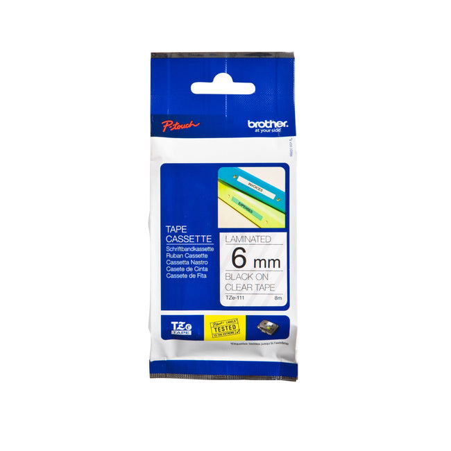 Brother - Labele P-touch TZe-111 standard 6mm noir sur transparent