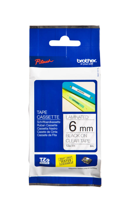Brother - Labele P-touch TZe-111 standard 6mm noir sur transparent