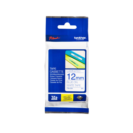 Brother - Labele P-touch TZe-233 standard 12mm bleu sur blanc | 25 pièces