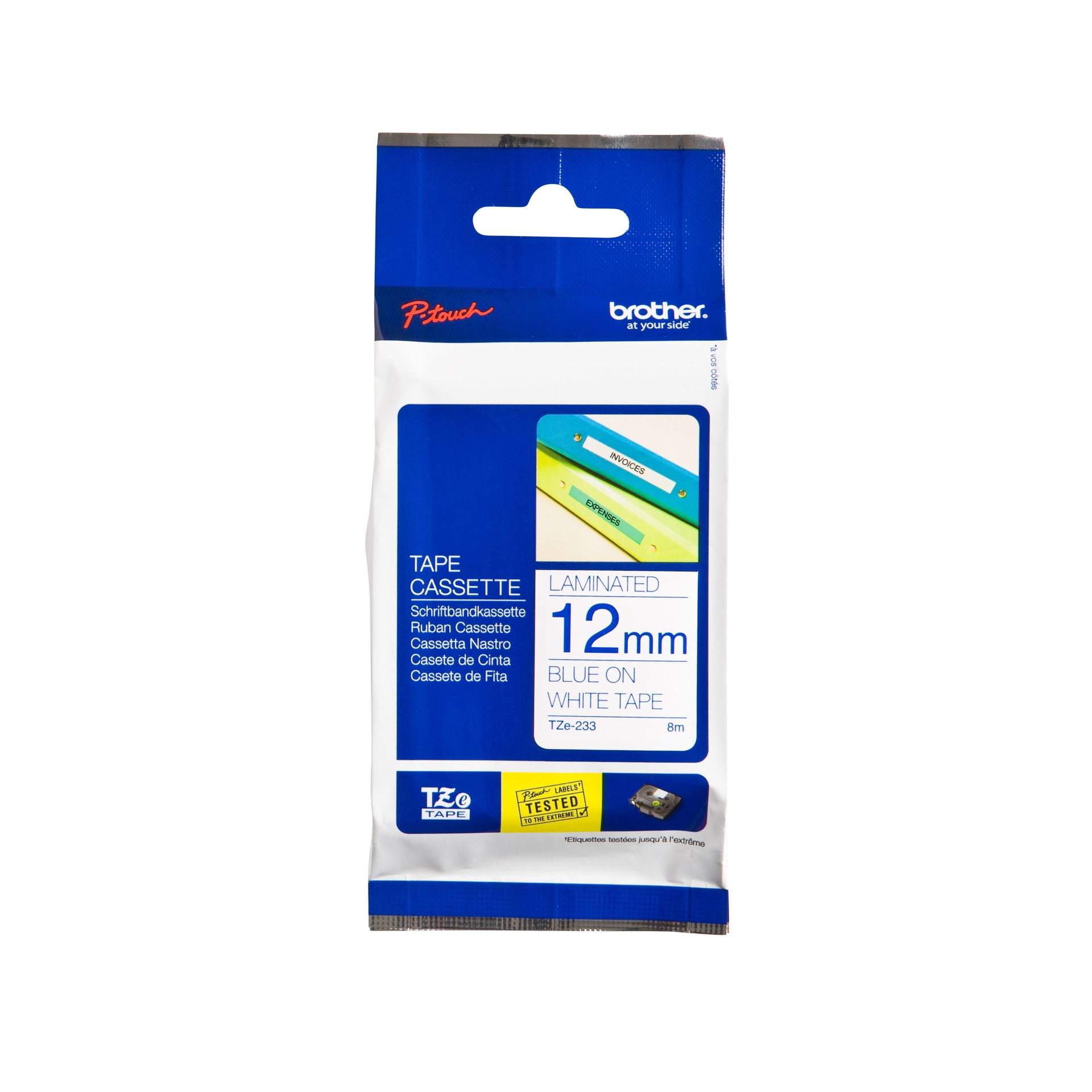 Brother - Labele P-touch TZe-233 standard 12mm bleu sur blanc