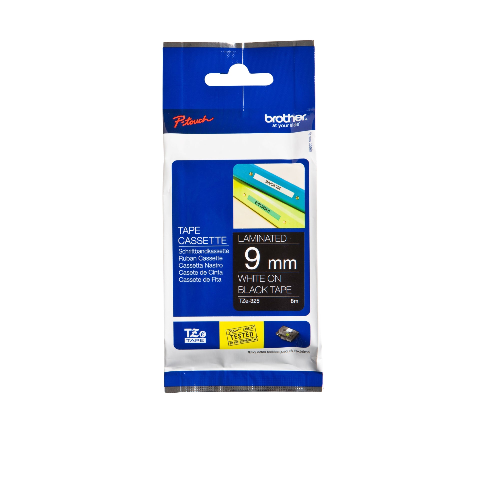 Brother - Labele P-touch TZe-325 standard 9mm blanc sur noir