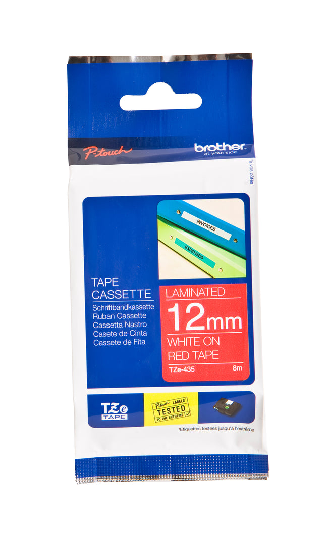 Brother - Labele P-touch TZe-435 standard 12mm blanc sur rouge