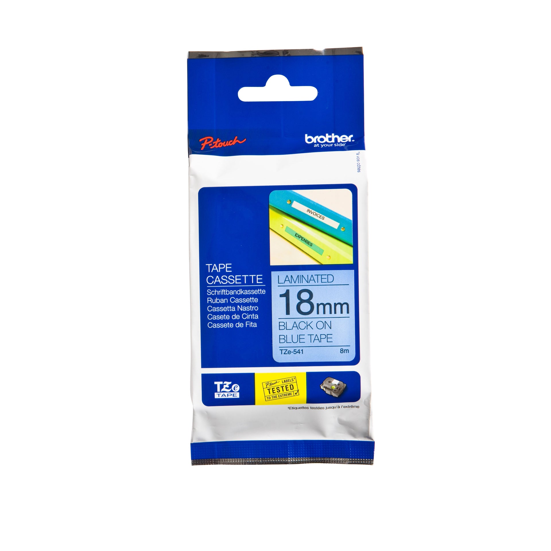 Brother - Labele P-touch TZe-541 standard 18mm noir sur bleu