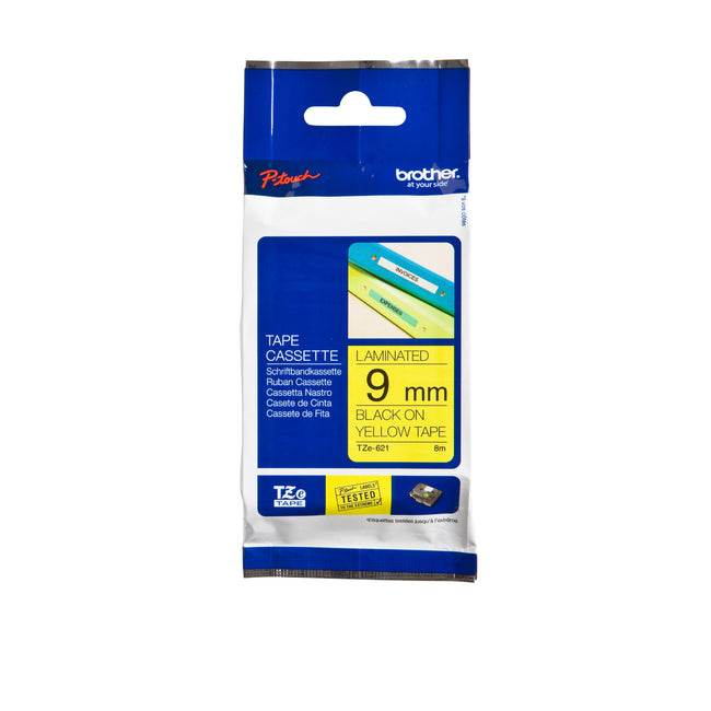 Brother - Labele P-touch TZe-621 standard 9mm noir sur jaune