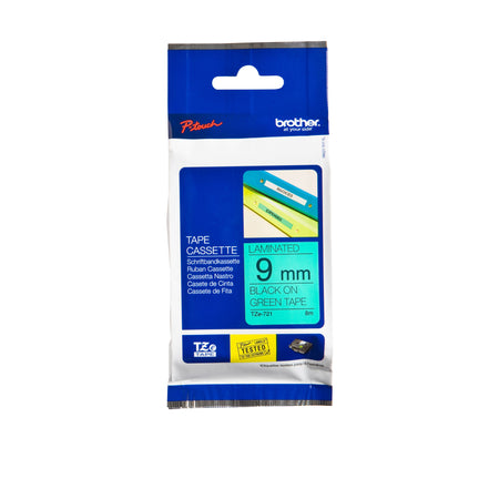 Brother - Labele P-touch TZe-721 standard 9mm noir sur vert