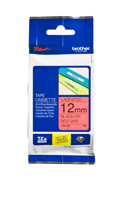 Brother - Labele P-touch TZe-431 standard 12mm noir sur rouge