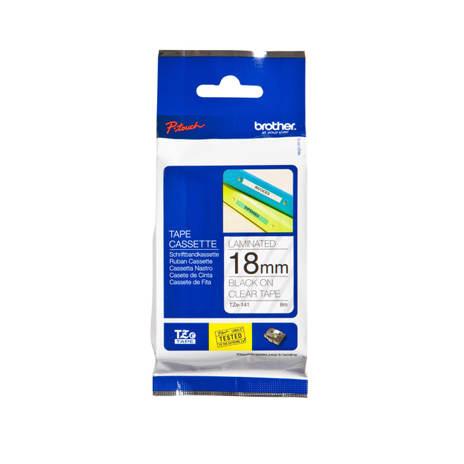 Brother - Labele P-touch TZe-141 standard 18mm noir sur transparent | 25 pièces