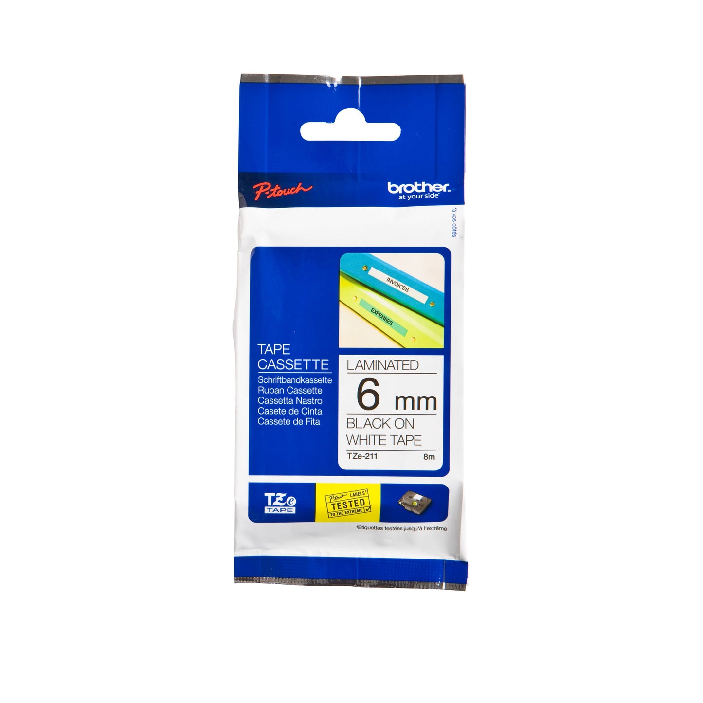 Brother - Labele P-touch TZe-211 standard 6mm noir sur blanc