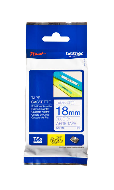 Brother -  TZE-243 labelprinter-e Blauw op wit