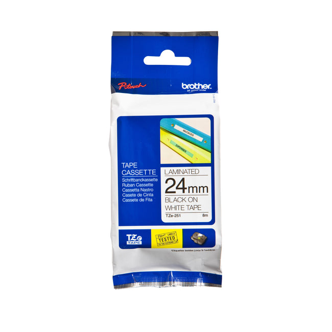 Brother - Labele P-touch TZe-251 Standard 24mm Schwarz auf Weiß | 25 Stück