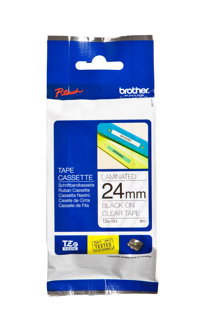 Brother - Labele P-touch TZe-151 standard 24mm noir sur transparent