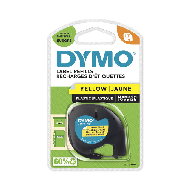 Dymo - Labele LetraTag plastique 12mm noir sur jaune