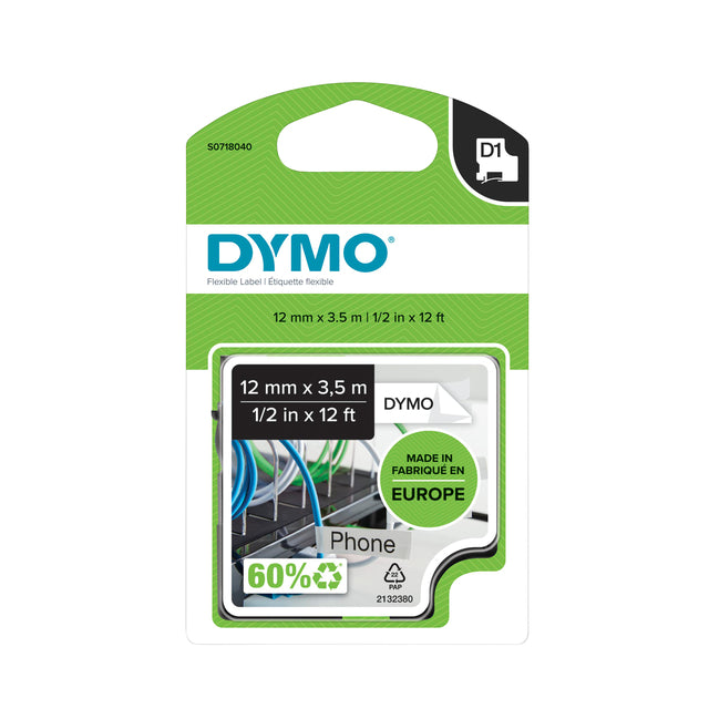 Dymo -  Labele LabelManager D1 nylon 12mm zwart op wit